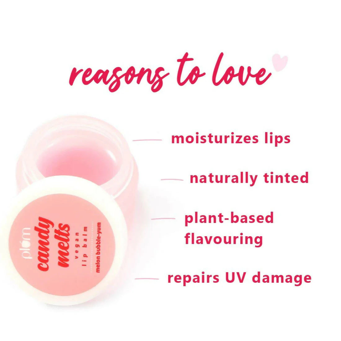 Plum Candy Melts Vegan Lip Balm Red Velvet Love For Dry & Chapped Lips, Natural SPF with Vitamin A - 12 gm