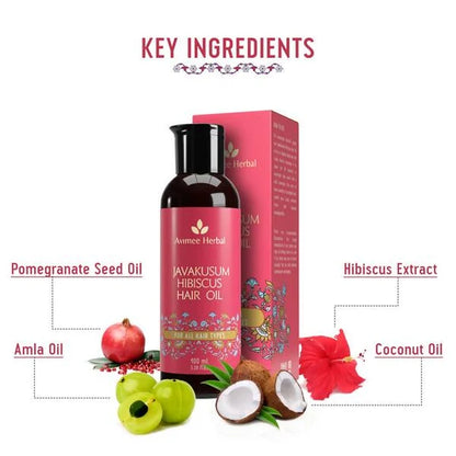 Avimee Herbal Javakusum Hibiscus Hair Oil With Coconut, Amla, Pomegranate Seed Oil & Hibiscus Extract - 100 ml