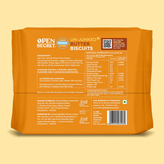 Open Secret Un-Junked Butter Biscuits - 180 gm - Pack of 2