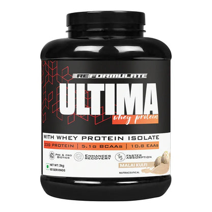 Reformulate Ultima I Whey Protein with Isolate I 23 G Protein I 5.1G BCAA I 10.8 EAA I Pre & Probiotics - Malai - 2 kg