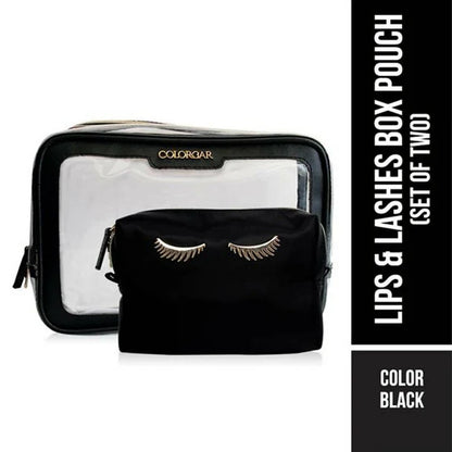 Colorbar Pouch Lips & Lashes Box Pouch (Set Of Two) - Black - Combo