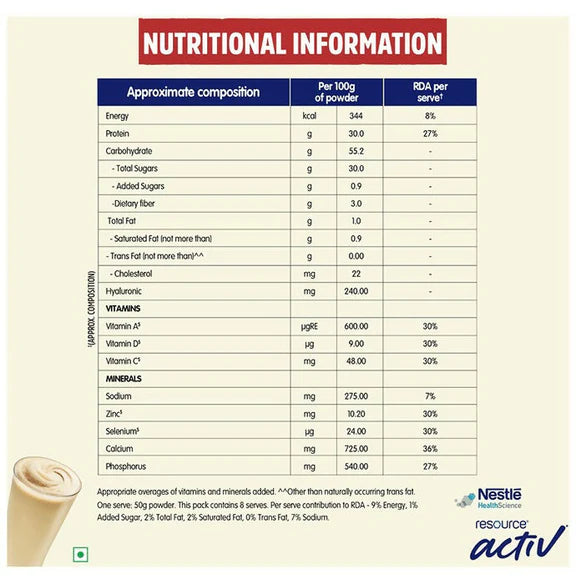 Nestle Resource Activ Powder - Vanilla Flavor - 400 gm