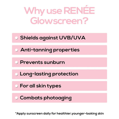 Renee Glowscreen Spf 50 Sunscreen Spray PA++++ Lightweight, Non Greasy & Quick Absorbing - 50 ml