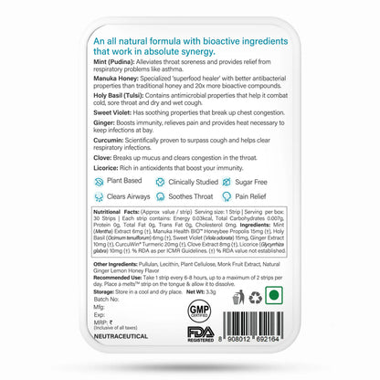 Wellbeing Nutrition Melts instant Throat Relief Oral Strips-Soothing Ginger Lemon Honey Flavor