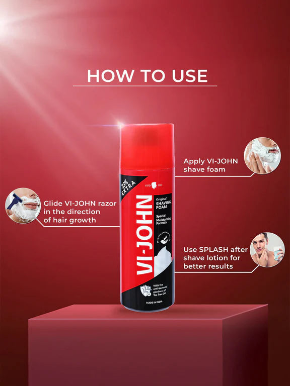 VI-JOHN Original Dermatologically Tested Special Moisturising Formula Shaving Foam with Vitamin E & Tea Tree Oil - 401 gm