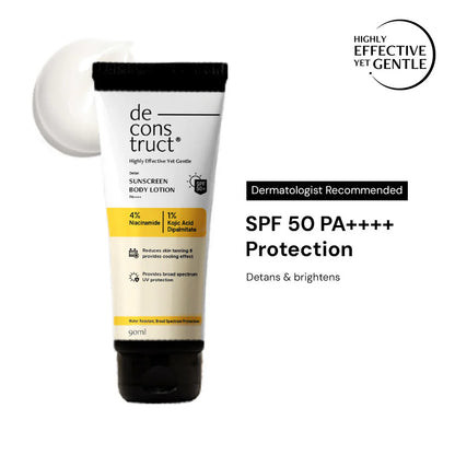 Deconstruct Detan Sunscreen Body Lotion, SPF 50 PA++++, Brightens & Protects - 90 ml