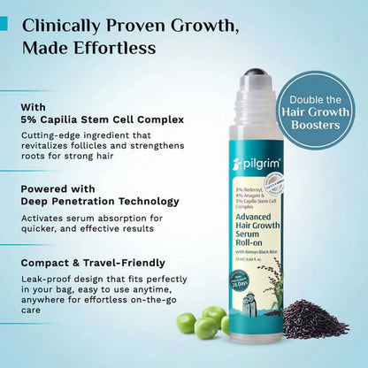 Pilgrim 3% Redensyl, 4% Anagain & 5% Capilia Stem Cell Complex Advanced Hair Growth Serum Roll-On - 25 ml