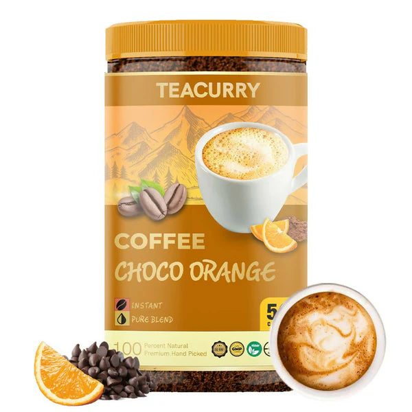 Teacurry Choco Orange Instant Coffee Powder - Arabica Freeze Dried Coffee for Instant Hot & Cold Coffee - 50 gm