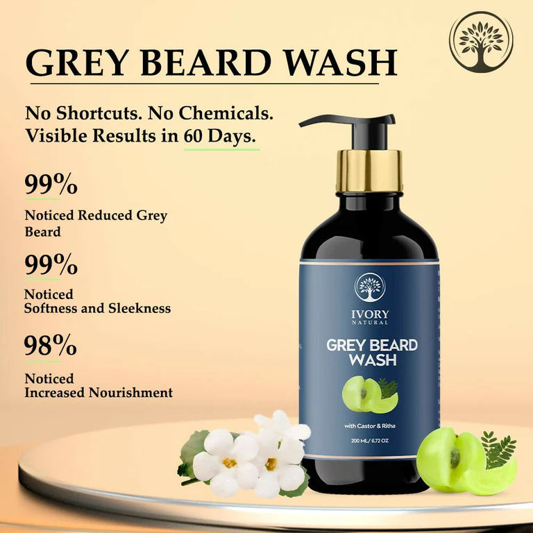 Ivory Natural Grey Beard Wash For Beard Graying And Restoring Beard'S Natural Black Shade - 200 ml