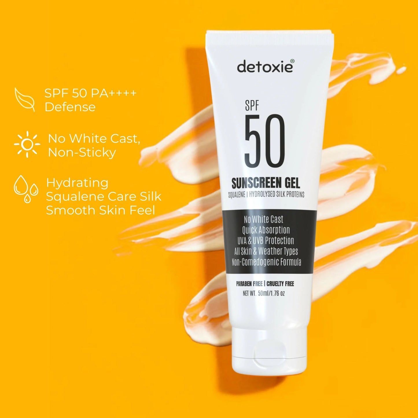 Detoxie Squalene & Silk Protiens SPF50 Sunscreen Gel For All Skin Types - 50 ml - Pack of 1