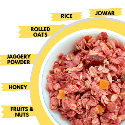 Born Reborn Strawberry Oats & Millets Muesli with Honey and Jaggery - 400 gm