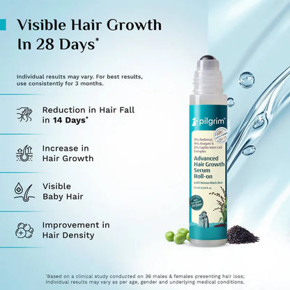 Pilgrim 3% Redensyl, 4% Anagain & 5% Capilia Stem Cell Complex Advanced Hair Growth Serum Roll-On - 25 ml