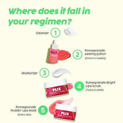 PLIX The Plant Fix Pomegranate Plump Lips, Puddin Mask & Scrub With Peeling Potion - combo