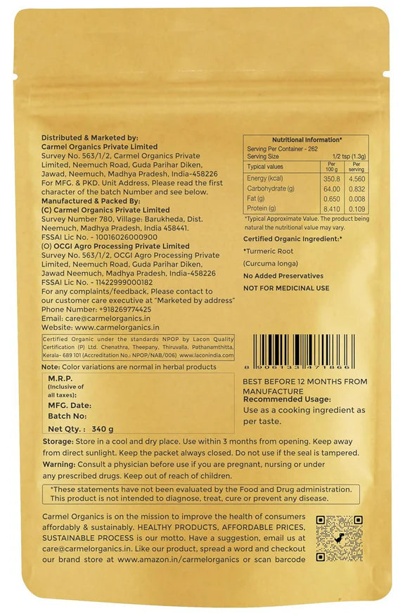 Carmel Organics Turmeric Root Powder - 340 gm
