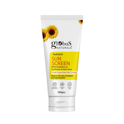 Globus Naturals Hydra Gel Sunscreen With Goodness of Sunflower & AloeVera For Sun Protection All Skin Types - 100 gm