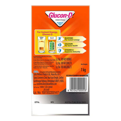 Glucon-D Instant Energy Health Drink - Tangy Orange | Tangy Orange Glucose Powder | Instant Energy & Immunity Recharge | With Vitamin C & Calcium - 1 kg