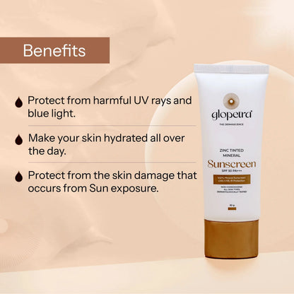 Glopetra Zinc Tinted Mineral Sunscreen Spf 50 Pa+++ - 50 ml