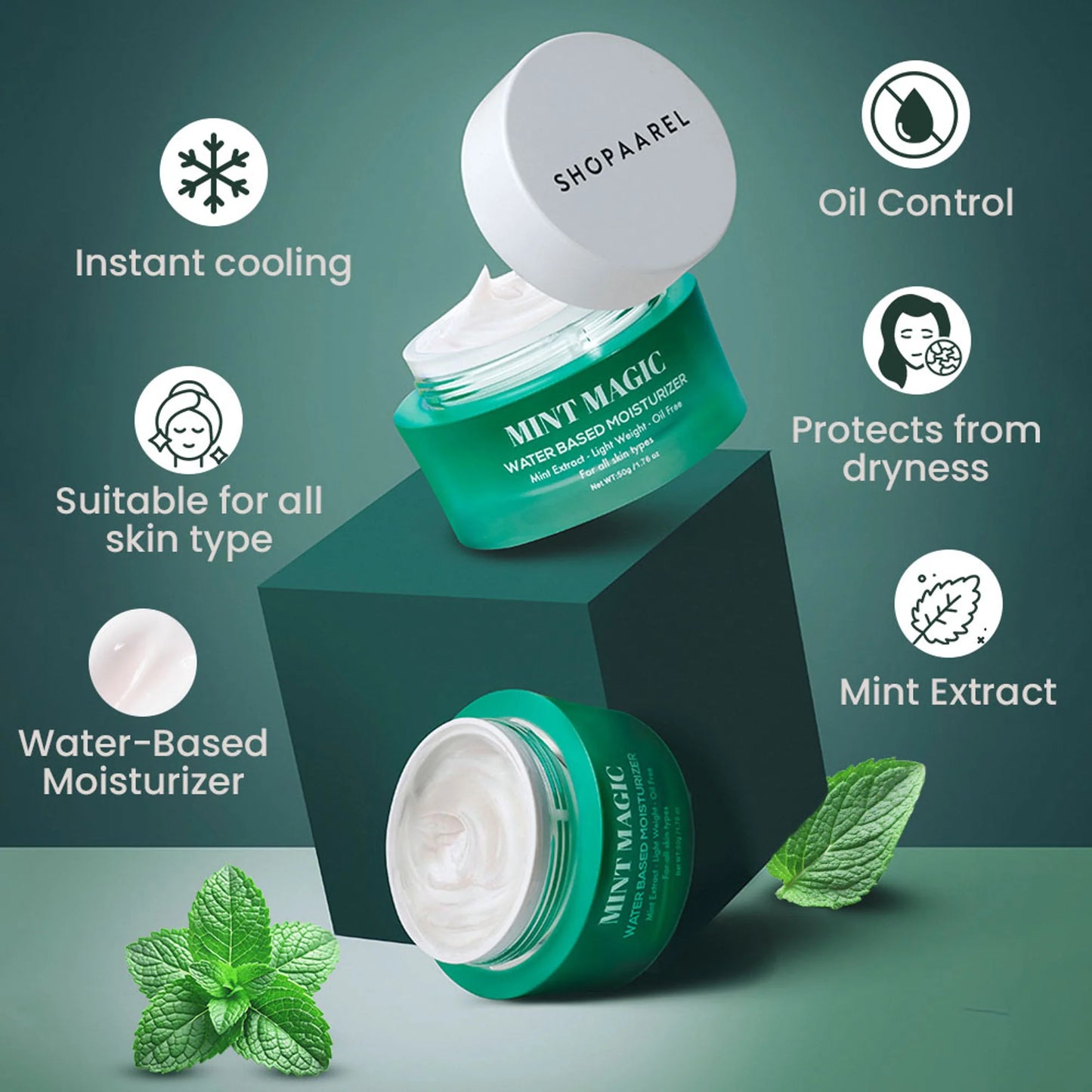 Shopaarel Mint Magic Waterbased Moisturizer - 50 gm