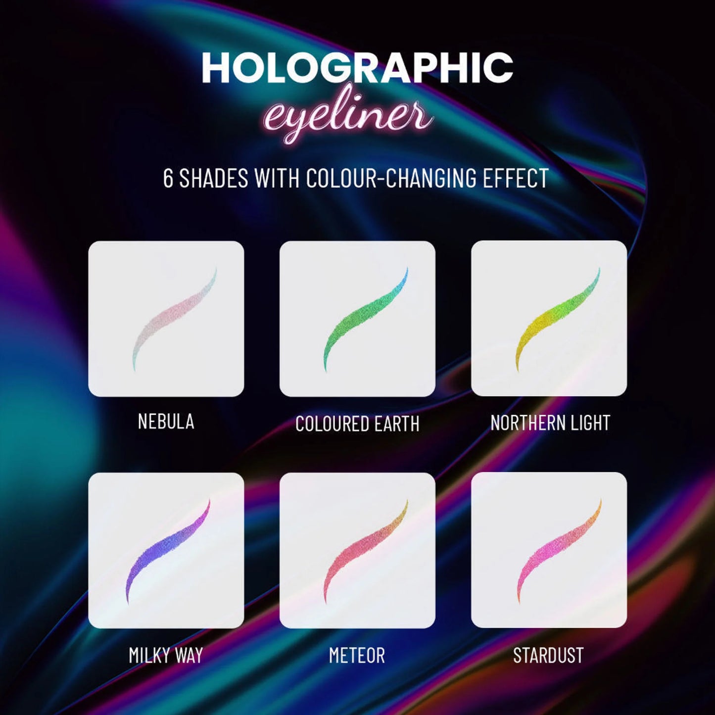 Swiss Beauty Holographic Eyeliner , Multi Chrome Effect , Water -Proof ,Smudge Proof - 6 Coloured Earth - 0.2 gm
