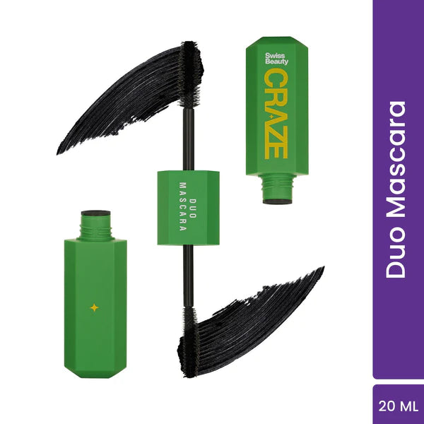 Swiss Beauty CRAZE Duo Mascara Volumizes and Lengthens Lashes With Non- Flaking Finish - Black - 20 ml