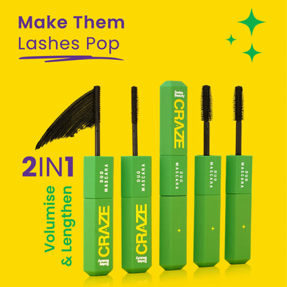Swiss Beauty CRAZE Duo Mascara Volumizes and Lengthens Lashes With Non- Flaking Finish - Black - 20 ml