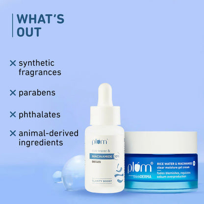 Plum Niacinamide Serum & Moisturizer Duo With Rice Water - Fades Blemishes, Hydrates & Brighten Skin - combo