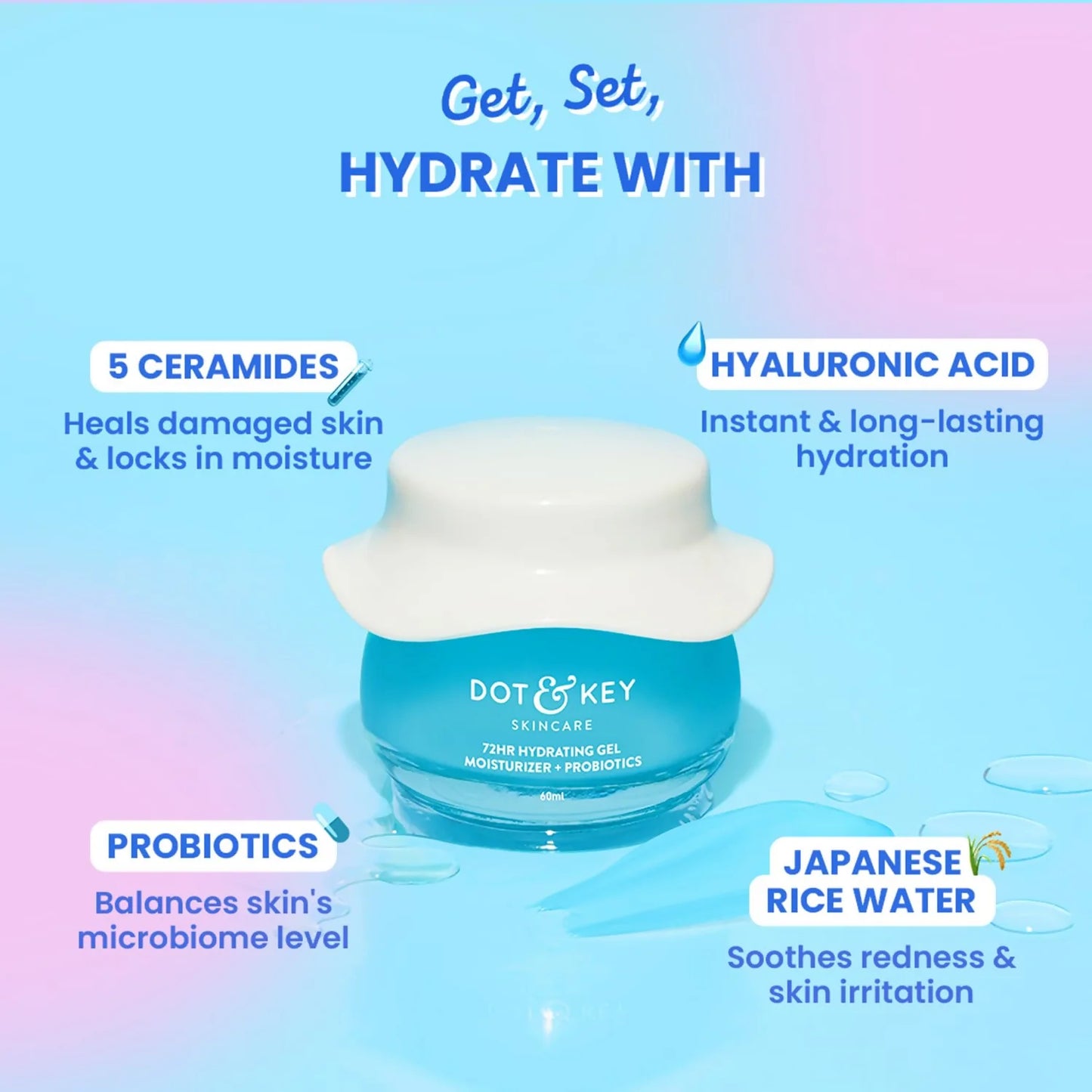 Dot & Key 72Hr Hydrating Gel + Probiotics Moisturizer For Face - 60 ml
