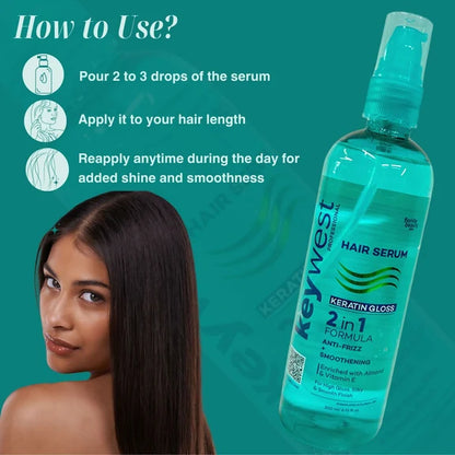 Keywest Professional Keratin Gloss Hair Serum - 2in1 Formula Anti-Frizz + Smoothening - 200 ml