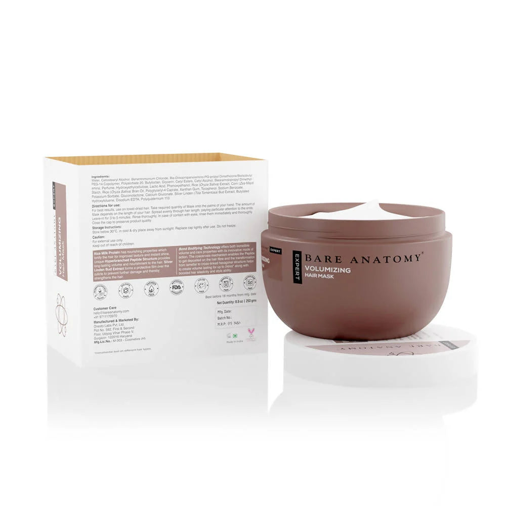 Bare Anatomy Expert Volumizing Hair Mask with Peptides & Rich Milk Protein | Voluminous Hair For Up To 24 Hours