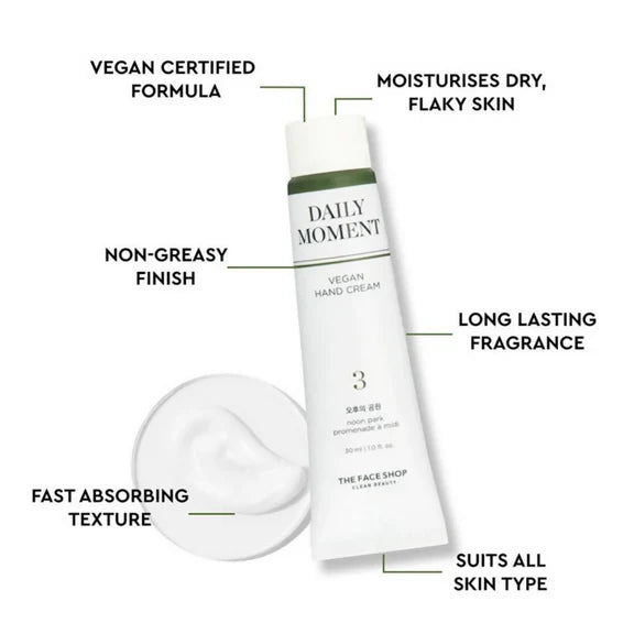 The Face Shop Non-Greasy Vegan Hand Cream - Noon Park With Hyaluronic Acid - 30 ml