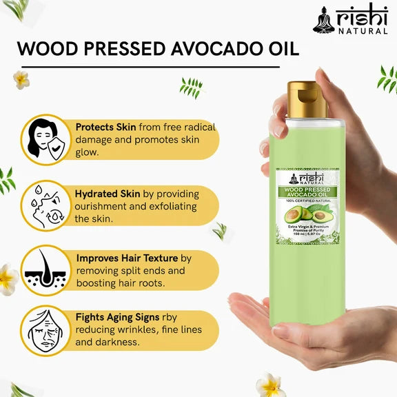 Rishi Natural Avocado Oil Wood Pressed 100% Pure Healthy skin And Hair - 150 ml