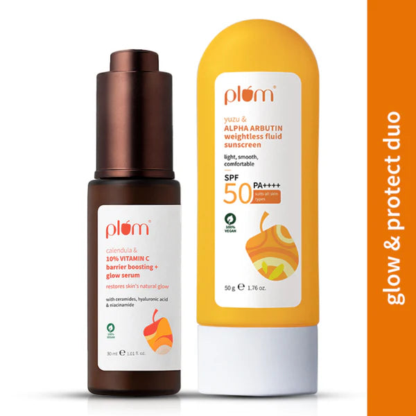 Plum Bestselling Vitamin C & Alpha Arbutin Sun Protect Duo - For Tan Protection & Glowing Skin - combo