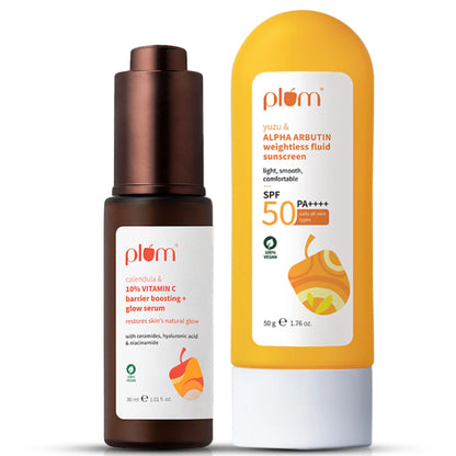 Plum Bestselling Vitamin C & Alpha Arbutin Sun Protect Duo - For Tan Protection & Glowing Skin - combo