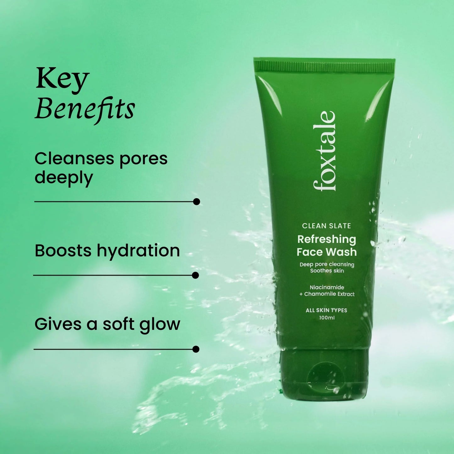 Foxtale Refreshing Face Wash For Deep Cleansing with Niacinamide - Hydrates & Brightens Skin - 100 ml