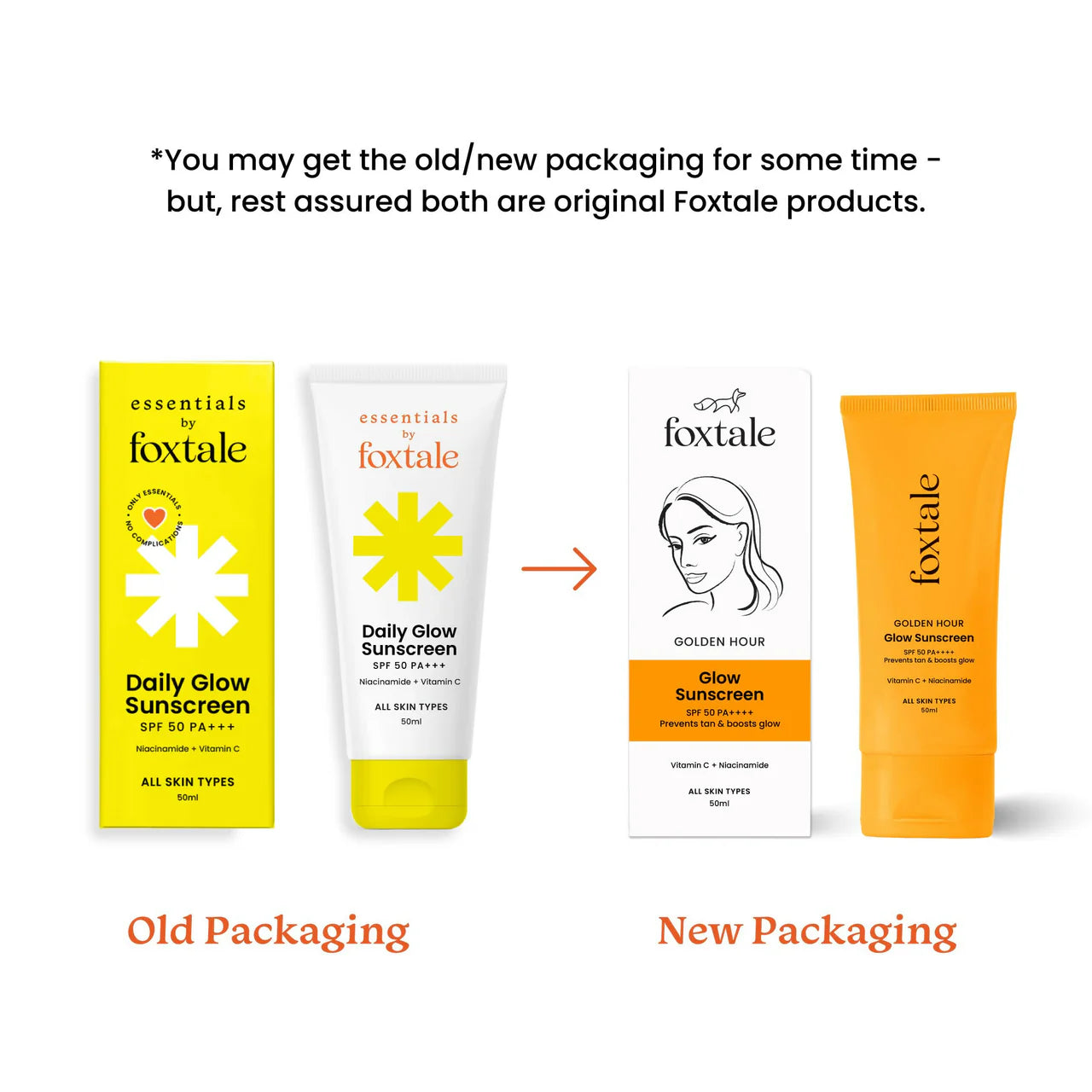 Foxtale Glow Sunscreen SPF 50 PA++++ Lightweight With Vitamin C And Niacinamide For a Dewy Glow, UVA And UVB Filters Prevents Tan