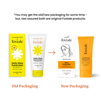 Foxtale Glow Sunscreen SPF 50 PA++++ Lightweight With Vitamin C And Niacinamide For a Dewy Glow, UVA And UVB Filters Prevents Tan