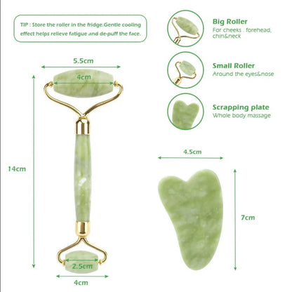 Favon Pack of Facial Roller & Gua Sha for Face, Neck Toning, Firming and Serum Application - Combo
