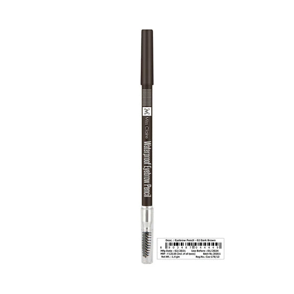 Miss Claire Waterproof Eyebrow Pencil With Mascara Brush - 02 Dark Brown - 1.4 gm