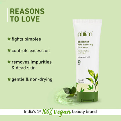 Plum Green Tea Pore Cleansing Face Wash With Glycolic Acid - Fights Acne & Oil For Clear Skin - 50 ml