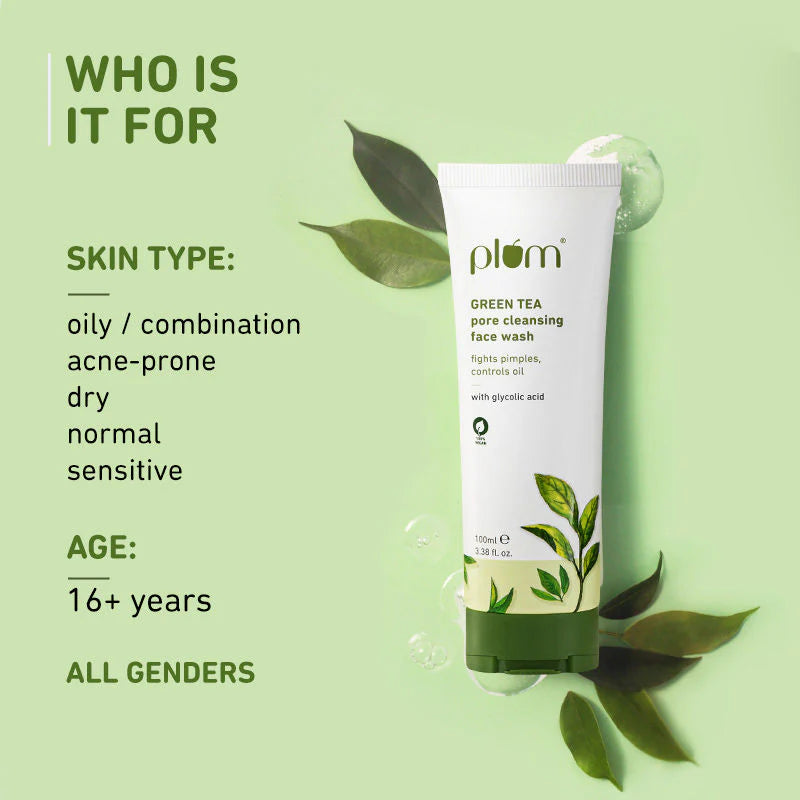 Plum Green Tea Pore Cleansing Face Wash With Glycolic Acid - Fights Acne & Oil For Clear Skin - 50 ml
