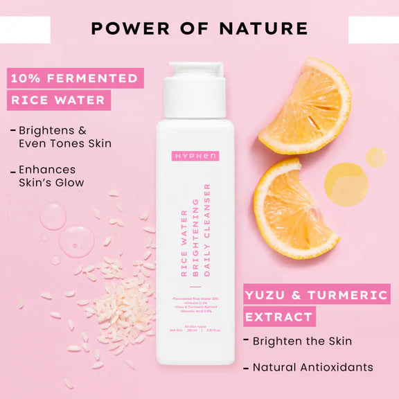 Hyphen By Kriti Sanon Rice Water Face Brightening Daily Cleanser, Reduce Pigmentation & Dark Spots, Brightens & Even Tones Skin, Moisturizes Skin - 100 ml