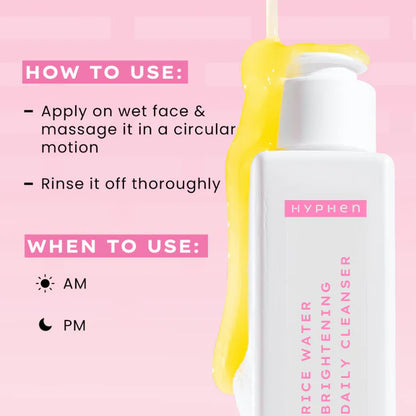 Hyphen By Kriti Sanon Rice Water Face Brightening Daily Cleanser, Reduce Pigmentation & Dark Spots, Brightens & Even Tones Skin, Moisturizes Skin - 100 ml