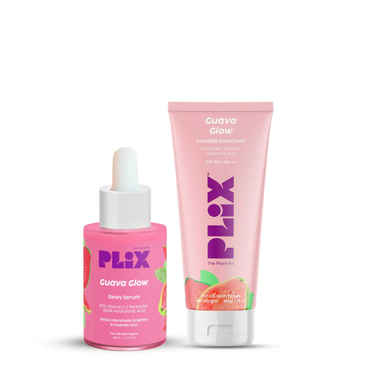 PLIX The Plant Fix SPF 50+ Guava Glow Sunscreen & 10% Vitamin C Guava Face Serum -combo