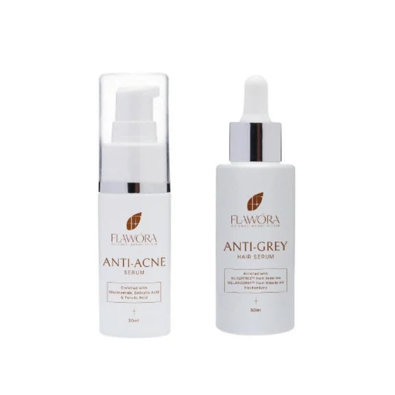 Flawora Set of Anti-Grey Hair Serum and Anti Acne Serum - combo