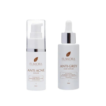 Flawora Set of Anti-Grey Hair Serum and Anti Acne Serum - combo