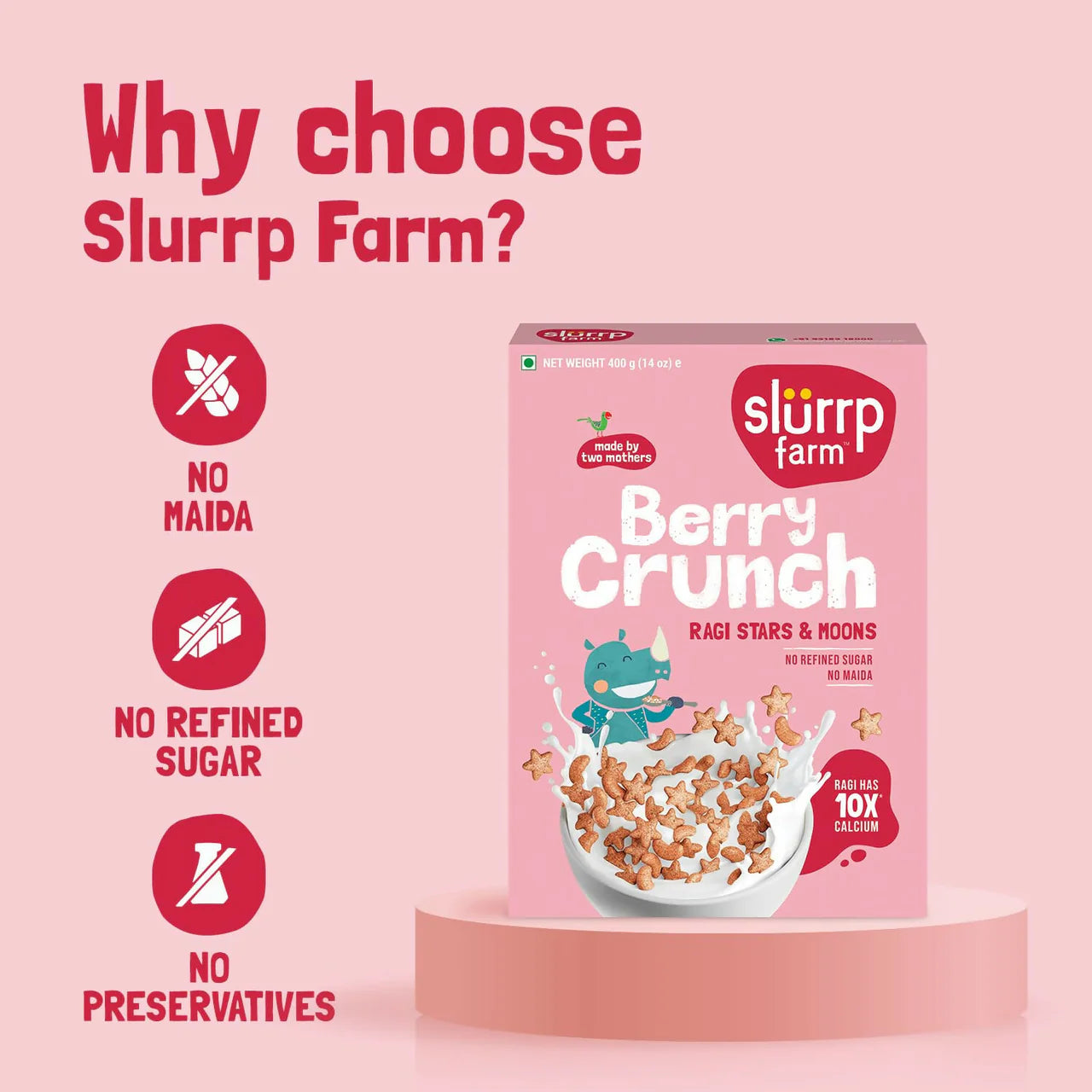 Slurrp Farm Berry Crunch Strawberry Cereal (Ragi Stars & Moons)