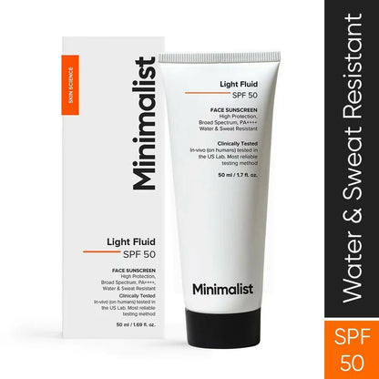 Minimalist Light Fluid Face Sunscreen with SPF 50 PA++++ - Lightweight, Water & Sweat Resistant - 50 ml