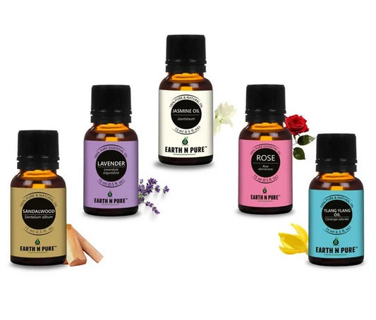 Earth N Pure Lavender, Sandalwood, Jasmine, Rose and Ylang Ylang Essential Oil - combo