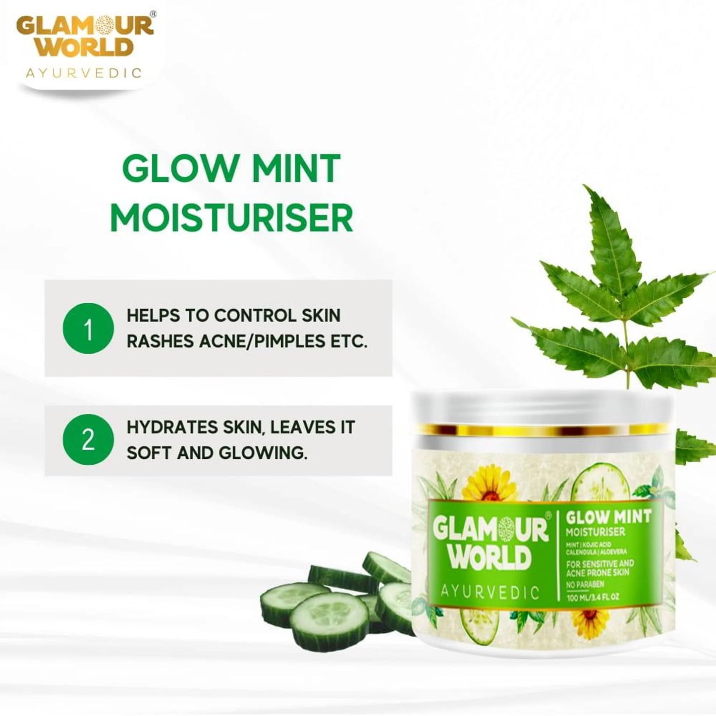 GLAMOUR WORLD AYURVEDIC Glow Mint Moisturiser - 100 ml