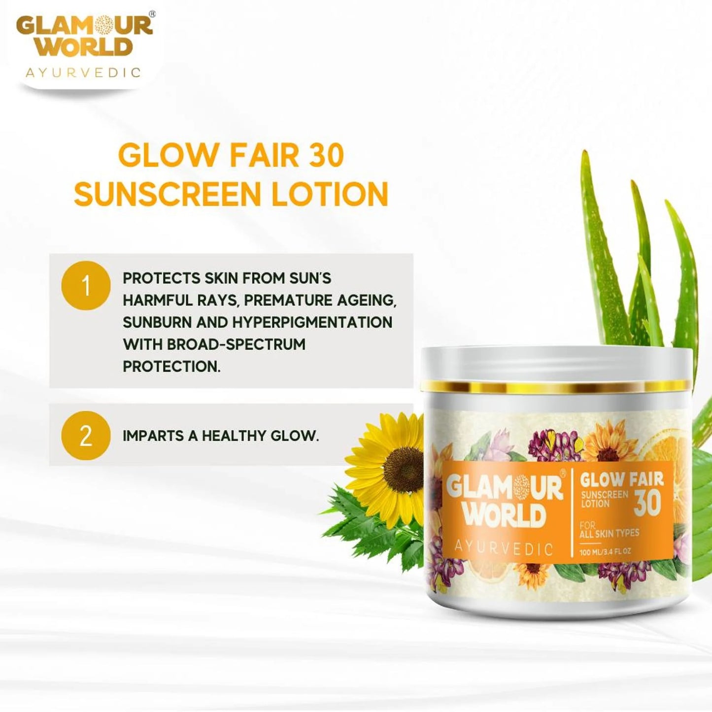 GLAMOUR WORLD AYURVEDIC Glow Fair 30 Sunscreen Lotion - 100 ml